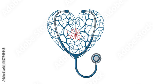 Digital Heart Stethoscope Medical Technology Concept, Generative AI.