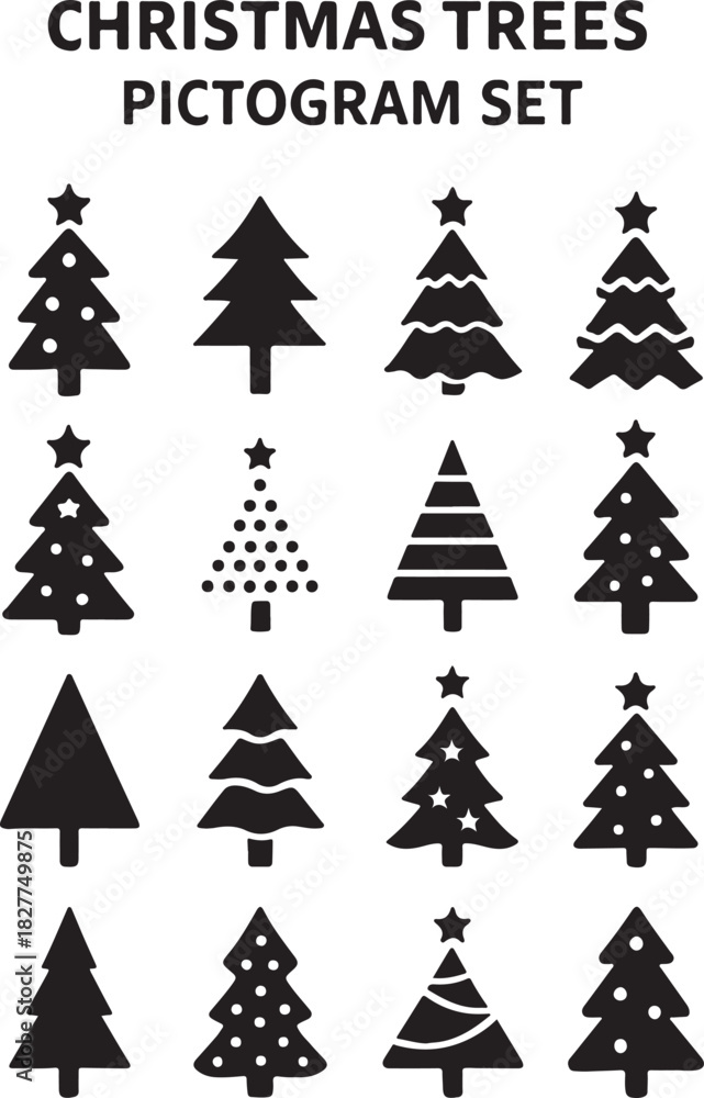 Obraz premium set of Christmas trees pictogram silhouette vector illustration