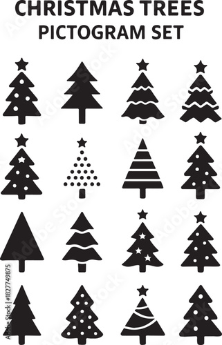 set of Christmas trees pictogram silhouette vector illustration