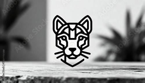 Black and white, low-angle, stylized, geometric logo of a cheetah's head in a bold linear style, against a blurred background. Perfect for premium branding, modern logos, sports teams, tech companies,