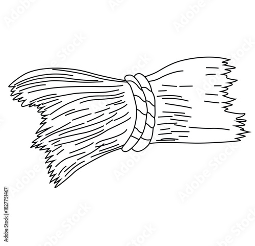 Cute cartoon hand drawn vector dried hay tied with rope outline.