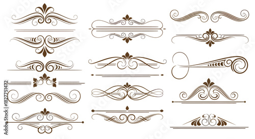 Collection of decorative dividers and ornaments in brown color.