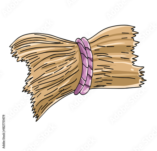 Cute cartoon hand drawn vector dried hay tied with rope clipart.