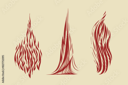 Outline Flame Set Hand Drawn Vector Image