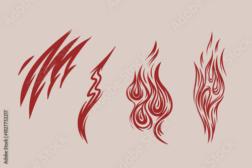 Outline Flame Set Hand Drawn Vector Image