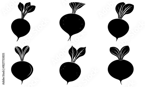 Elegant Beet Root Silhouettes for Creative Design Projects, Farm Fresh Produce, Healthy Food, Modern Prints, Kitchen Decor, Organic Farming Illustration