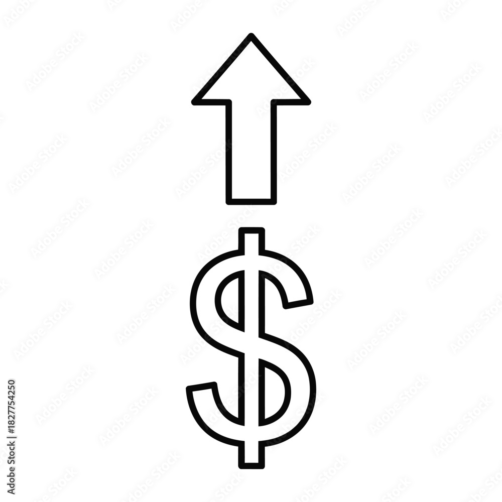 Obraz premium Dollar Up Arrow Outline Icon – Growth and Financial Increase