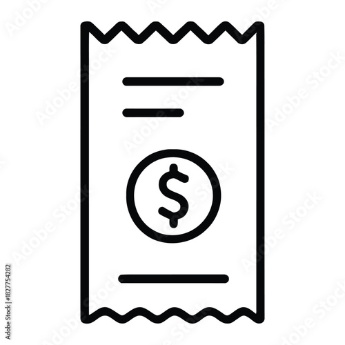 Receipt Payment Outline Icon – Minimal Transaction Document Symbol for Finance & Billing