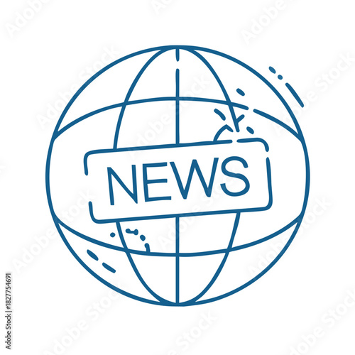 Globe with NEWS label for global news distribution in media, journalism, communication, marketing