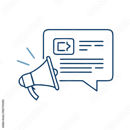 Chat bubble with horizontal lines and a small megaphone icon for news announcements in media, public relations and communications