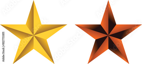 A vivid depiction of two golden five pointed stars against a stark white backdrop showcasing contrasting shades