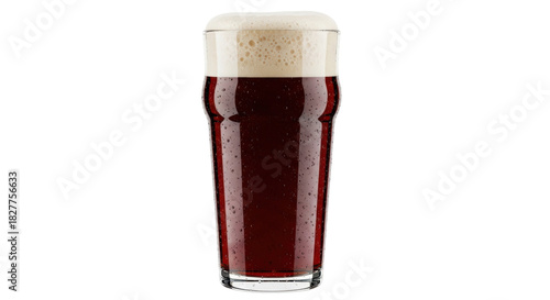 Fotografia Isolated glass of rich red beer with thick frothy head for bar menu, beverage co