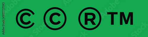 Black copyright trademark and registered symbols on a vibrant green background c symbol