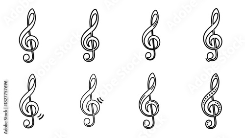 set of musical notes, set of treble clef