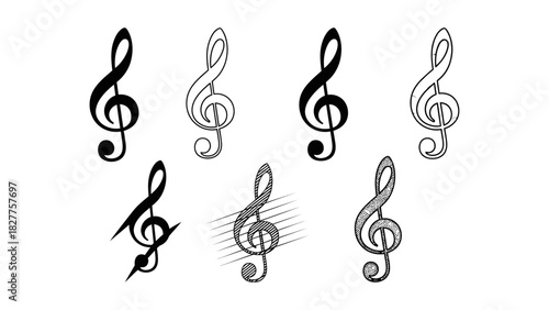 set of musical notes, set of treble clef