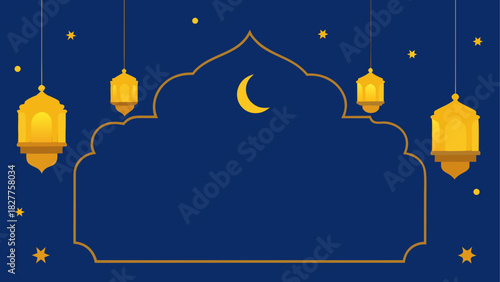 Illustration of lanterns stars and crescent moon