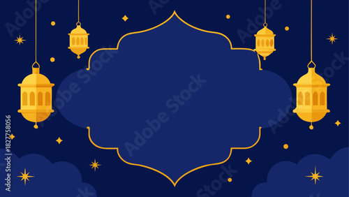 Elegant islamic frame with lanterns and stars art