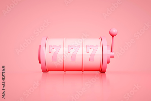 Gambling concept. Lucky seven 777 slot machine with casino roulette. 3d rendering.