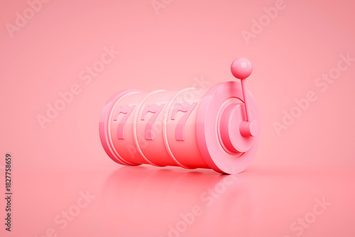 Gambling concept. Lucky seven 777 slot machine with casino roulette. 3d rendering.