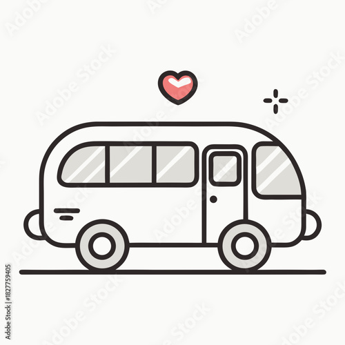 One-Line Dashed Bus Illustration with Heart Icon