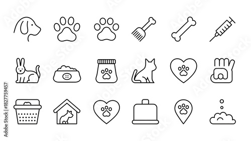 Pet care icons dog cat rabbit isolated on a transparent background