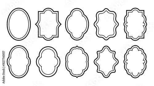 Ten unique stylized decorative frames isolated on a transparent background