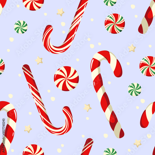 Colorful seamless pattern with Christmas candy canes. Vector.
