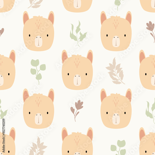 Seamless pattern with cute alpacas. Flat design. Vector.
