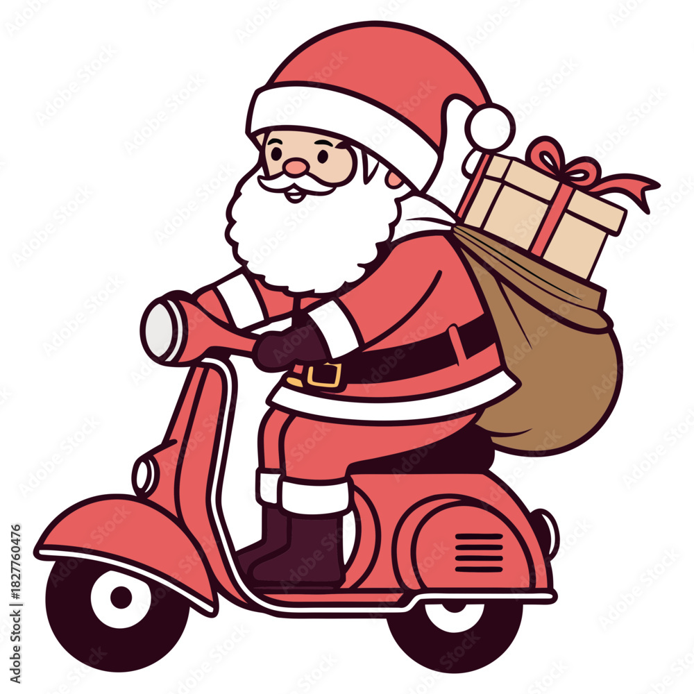 Obraz premium Santa Delivery Scooter Cartoon for Christmas