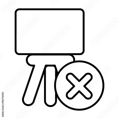 Easel ban thin line icon, presentation concept. Vector graphics. Board with close button, forbidden item sign on white background, style icon mobile or web design.
