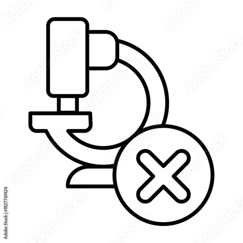 Microscope ban thin line icon, scientist instrument concept. Vector graphics. Laboratory microscope with close button sign on white background, style icon mobile or web design.