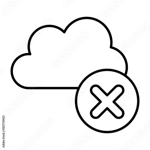 Smoke cloud ban thin line icon, cloud storage concept. Vector graphics. Cloud with close button, forbidden item sign on white background, style icon mobile or web design.