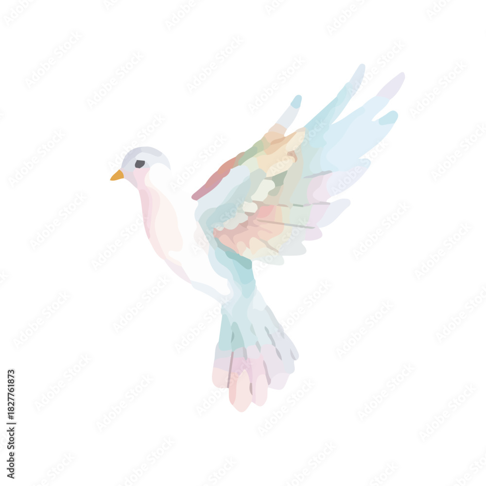 Obraz premium Watercolor white dove, bird, light background, soft pastel colors, International Day of Peace, hand painted style, clean and minimalist. Vector