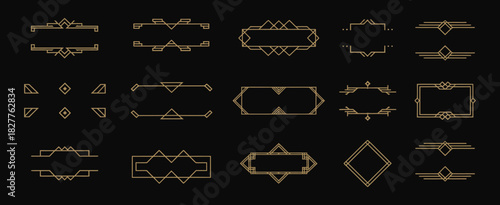 Header illustration for title display, art deco vintage element, luxury golden design elements, elegant decorative motif, ideal for premium graphics, classic layout, and sophisticated design projects.