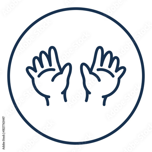 Safe for small children’s hands linear icon. Linear style icon showing small children’s hands, representing kid-safe materials, gentle products, and safety for toddlers and infants.