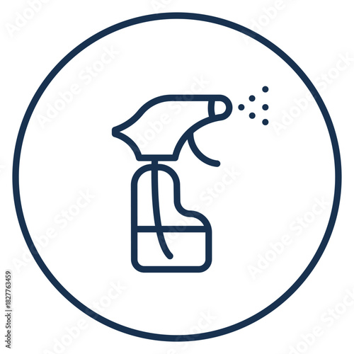Cleaning spray bottle linear icon for hygiene. Outline linear style icon of a spray bottle used for cleaning, sanitation, hygiene, and household maintenance themes.