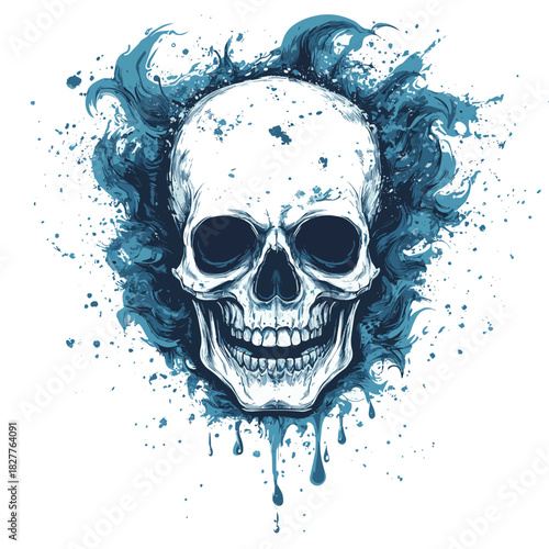 Skull and grunge elements, tears and flames  , vector style simple color