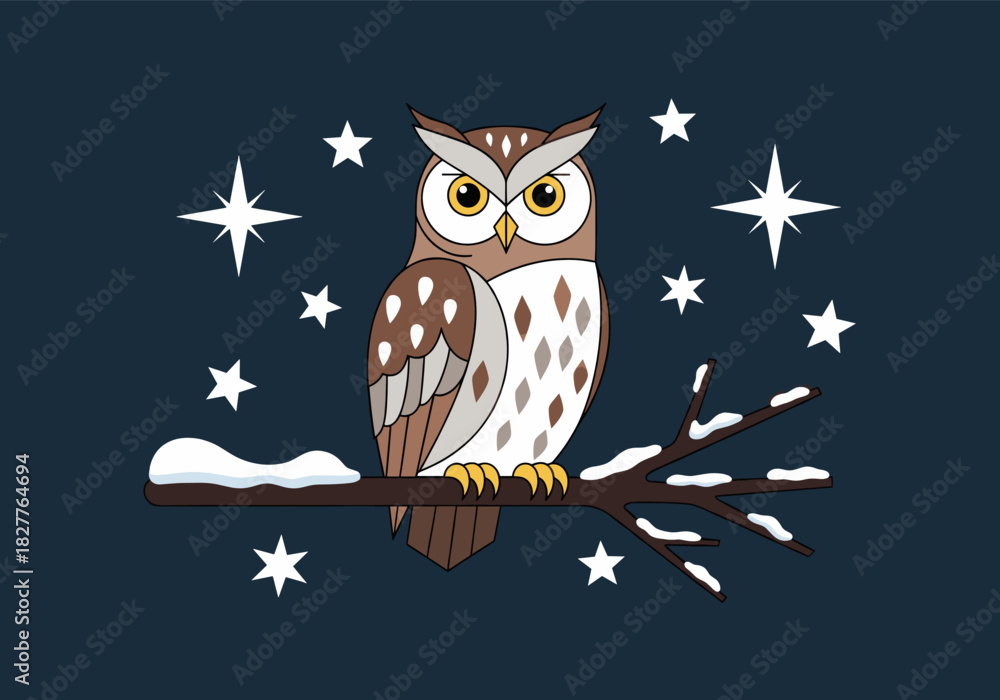 Fototapeta premium Night owl Christmas logo on dark blue background