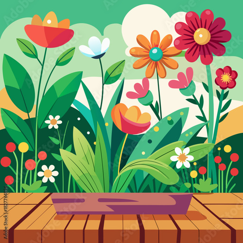 Garden Flowers on Wooden Background