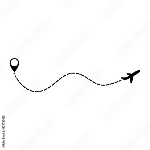 Dotted Airplane Route Line Vector Illustration 