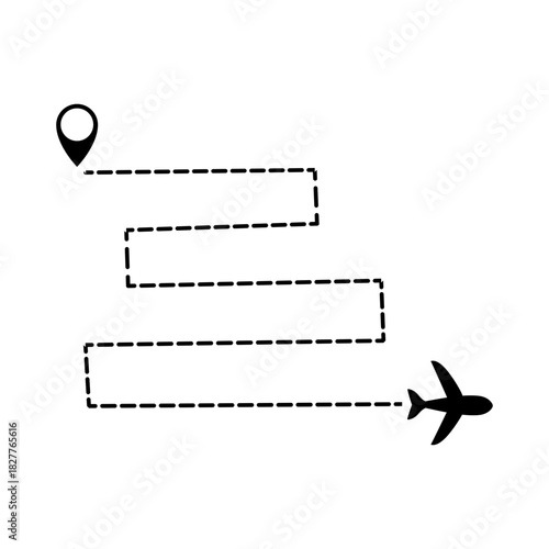 Dotted Airplane Route Line Vector Illustration 