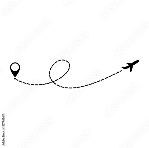 Dotted Airplane Route Line Vector Illustration 