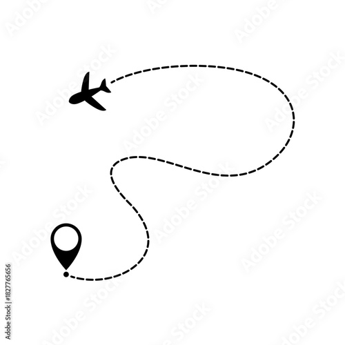Dotted Airplane Route Line Vector Illustration 