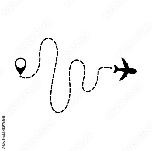Dotted Airplane Route Line Vector Illustration 