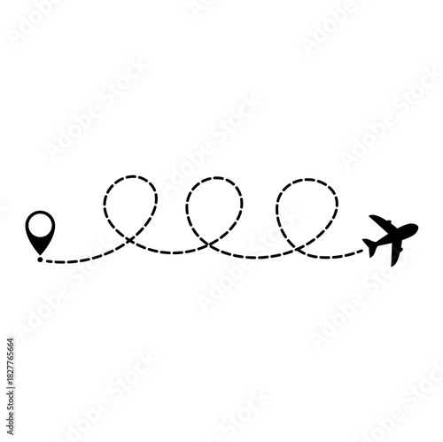 Dotted Airplane Route Line Vector Illustration 