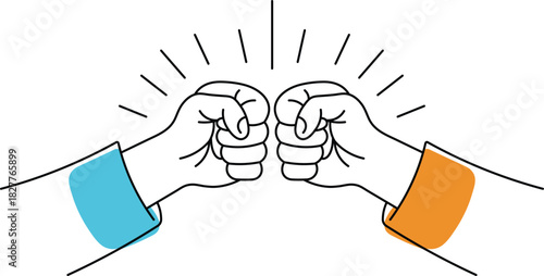 Two Fists Bump Together With Blue and Orange Accents fist bump hands