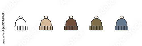 Colorful winter beanie hat icons collection. Flat vector set