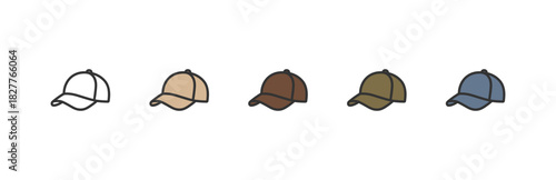 Color variation set of baseball cap icons. Vector