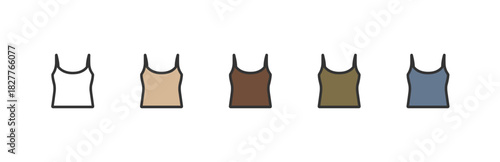 Flat tank top icon set in five colors. Minimalist vector collection