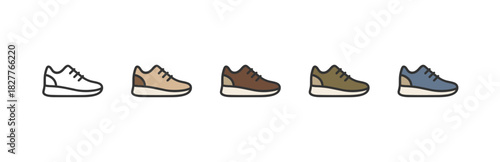 Sport sneaker icon set in natural tones. Flat icons vector set
